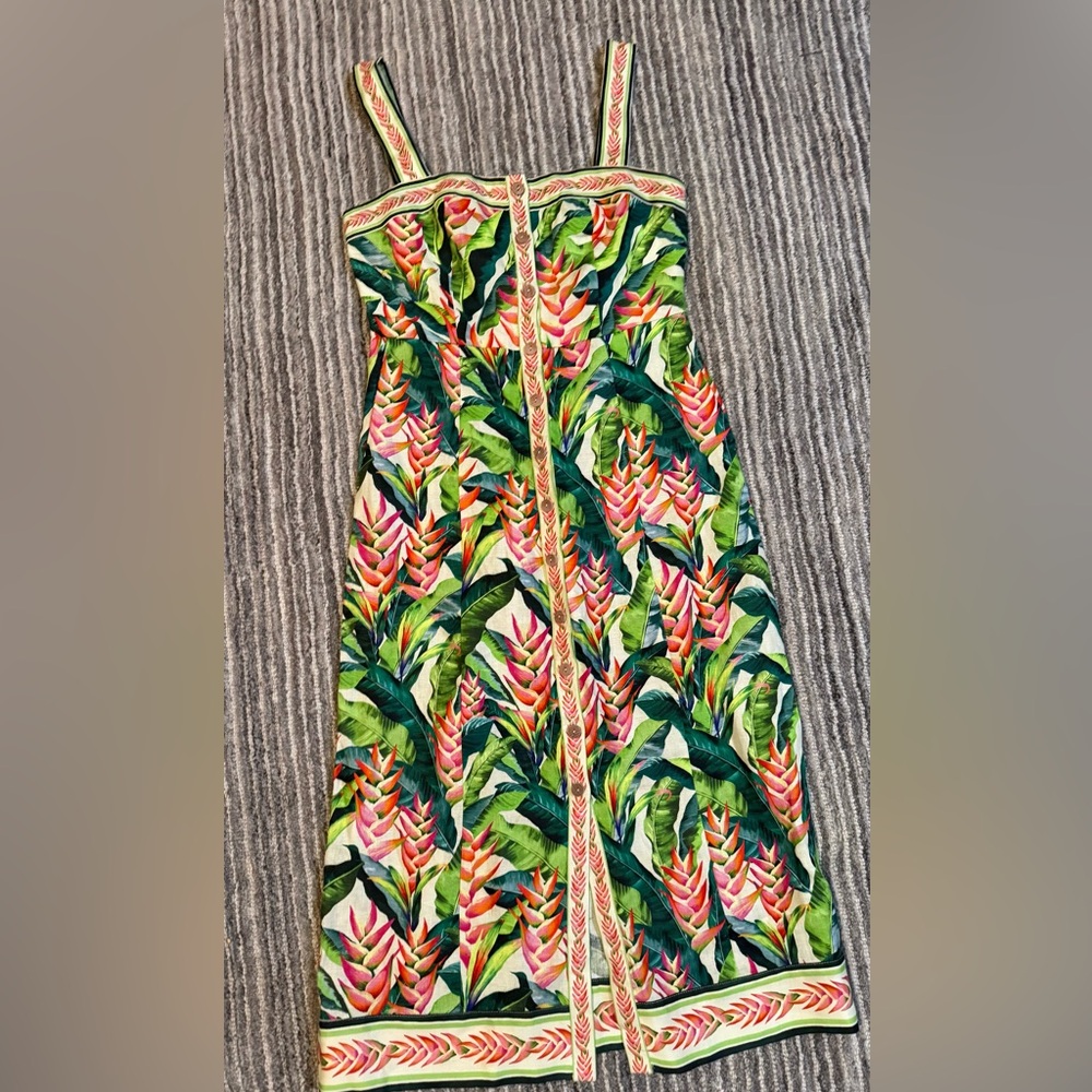 NEW FARM RIO Heli Leaves Linen Midi Dress - Picture 4 of 10